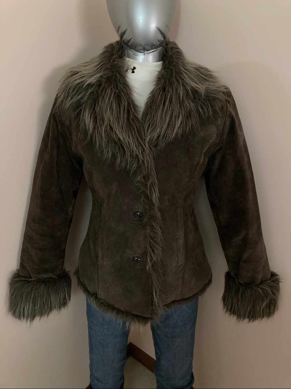 Brandon Thomas Brown Suede Jacket with Faux Fur Trim
